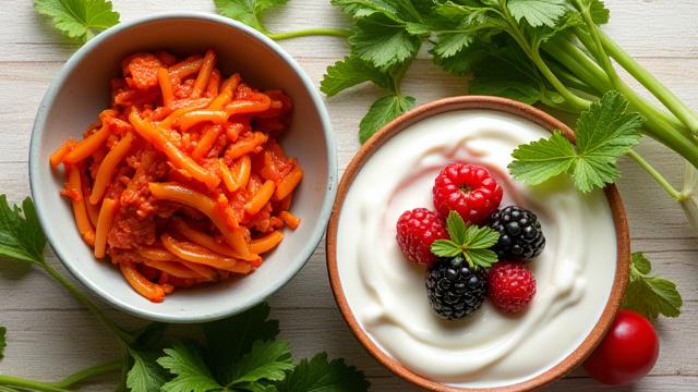 Closeup of nourishing, probiotic-rich foods for gut health
