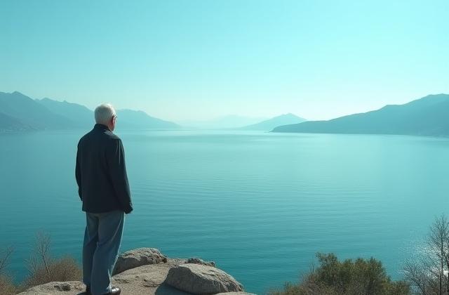 A person calmly observing nature, symbolizing stress reduction.